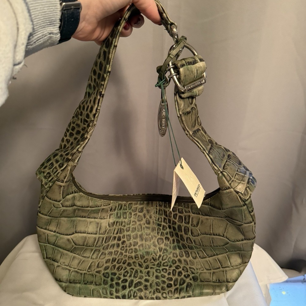 PETUSCO Genuine Leather Animal Skin Green Hobo Shoulder Bag Purse Made in Spain